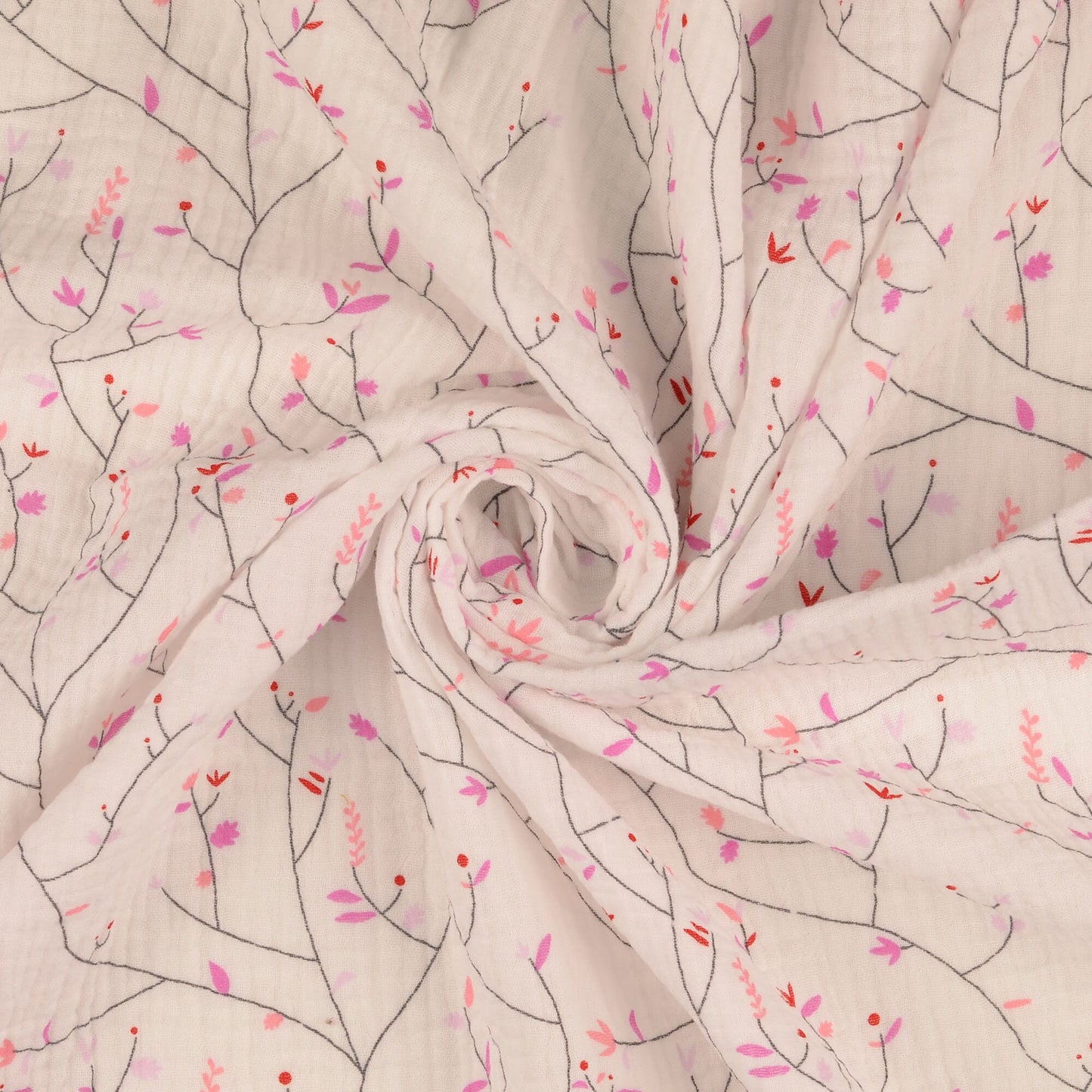 Musselin mit zartem Blütenmotiv Double Gauze weiß rose