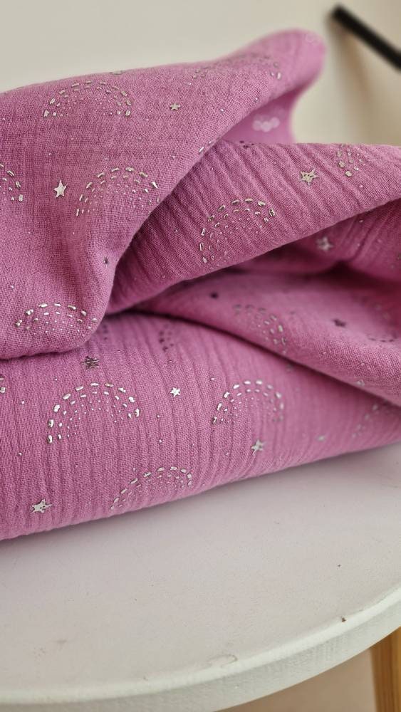 Musselin mit Metallic Druck rosa