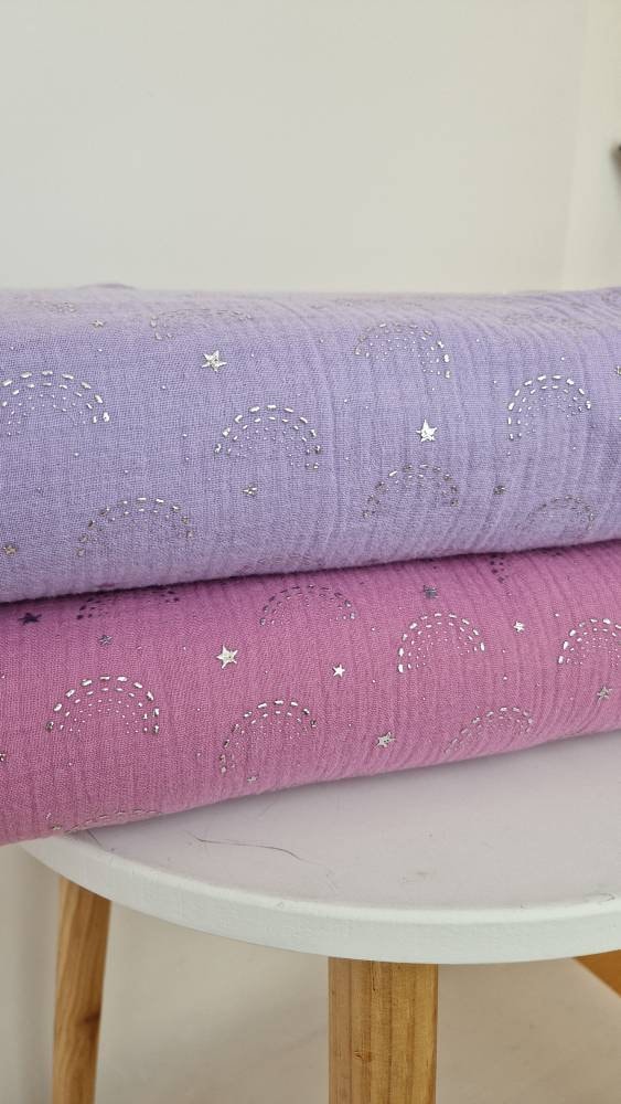 Musselin mit Metallic Druck rosa