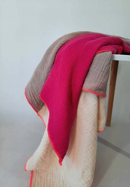XXL Musselin Tuch pink - beige - creme
