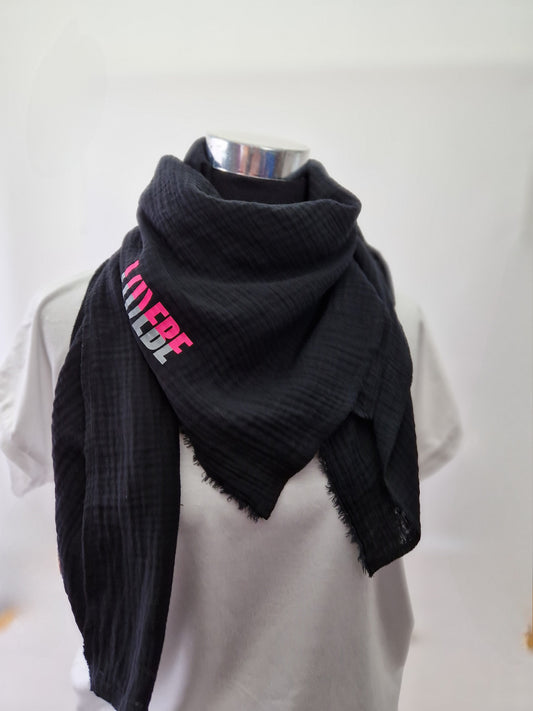 Damen Musselintuch L(i)ebe schwarz neon XXL Halstuch