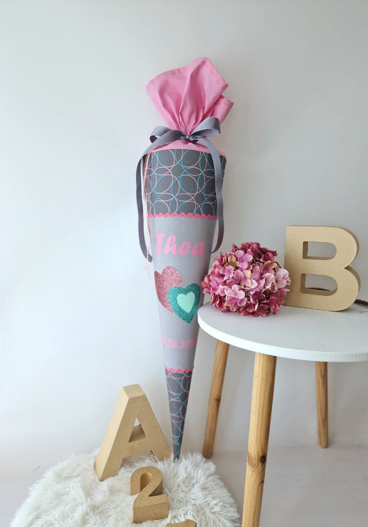 Glitter Herat Schultüte mit Doppel Herz